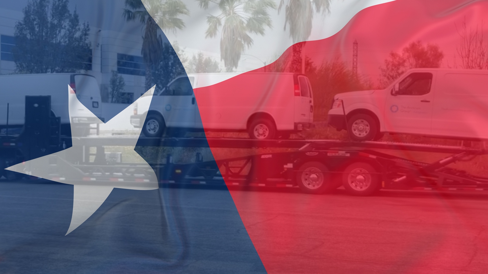 Texas flag over service vans